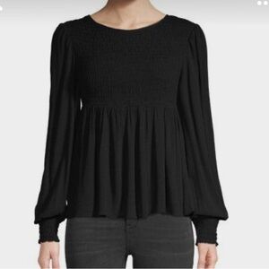 Love Sadie Black Smocked Peplum Long Sleeved Top Size S
